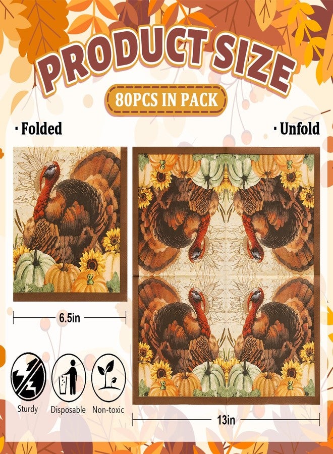 JarThenaAMCS مناديل ورقية من JarThenaAMCS، 80 قطعة، بتصميم ديك رومي عتيق، مناسبة لعيد الشكر، للاستخدام مرة واحدة، مثالية لغداء وعشاء الخريف، أو كطبق كوكتيل، أو لحفلات موسم الحصاد، مقاس 6.5 × 6.5 بوصة. - Image 2